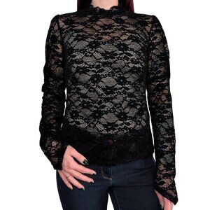 Killstar Spells Long Sleeve Lace Top High Neck Black | M